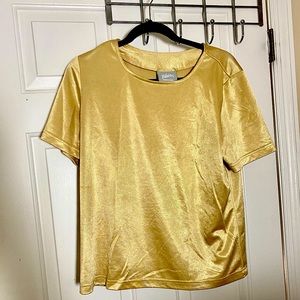 Shimmery Gold Satin Short-Sleeved Top